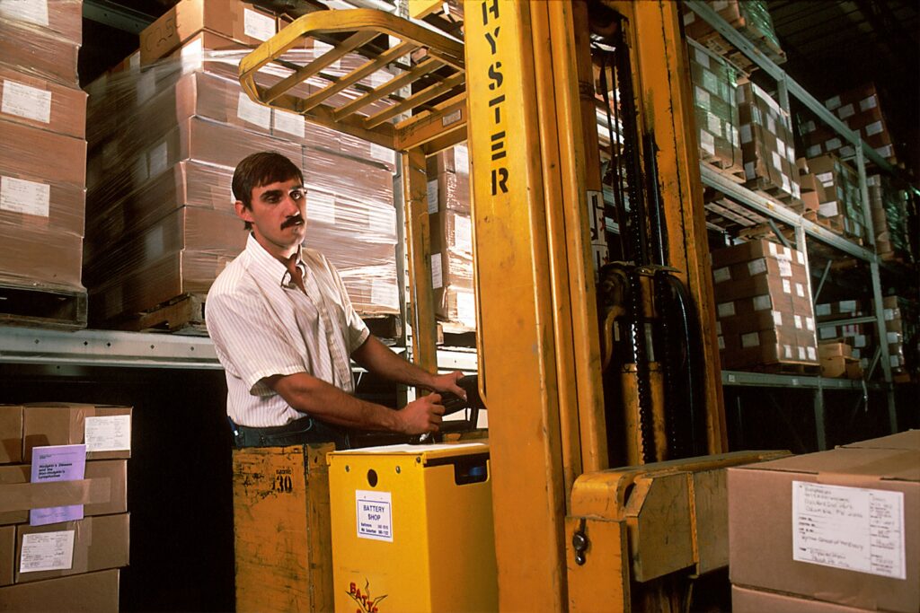 Forklift in a warehouse